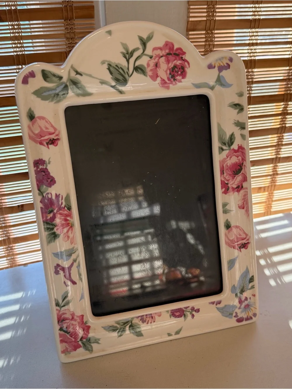 Floral Ceramic 5x7 Photo Frame in Pink and Green - Home Accents